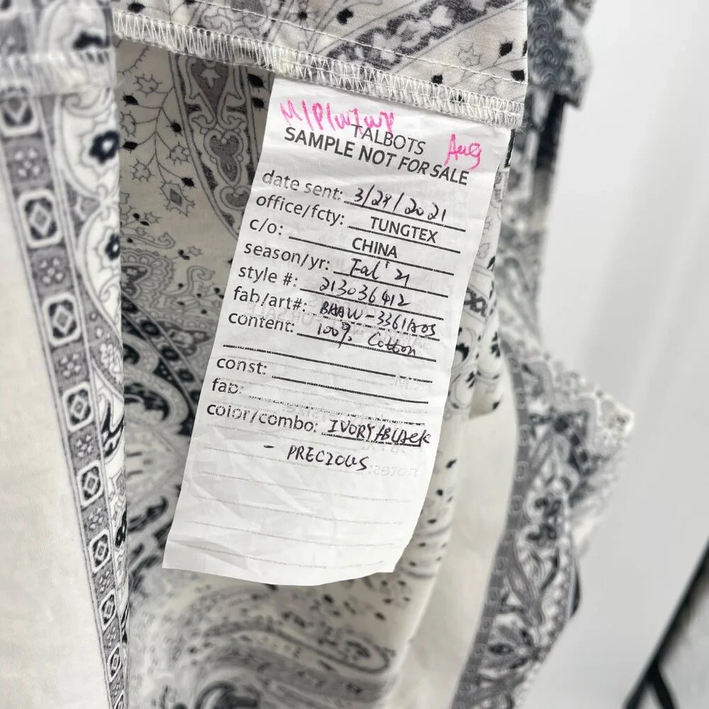 Talbots PR Sample Shirt Dress 4 (Fits 6) Black White Paisley Cotton Sleeveless - Picture 9 of 10